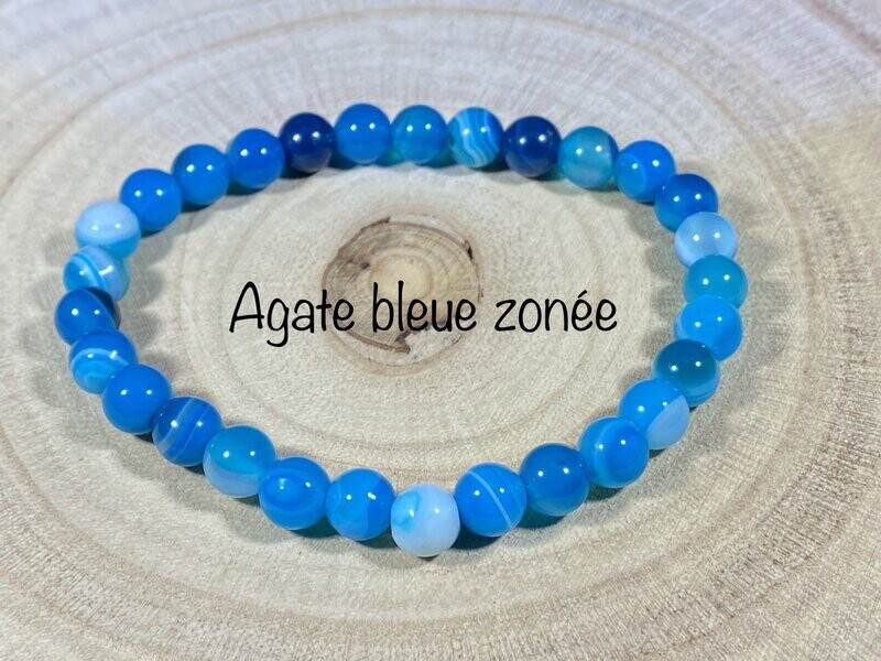 ​Bracelet Agate Bleue Zonée (teintée) 6mm