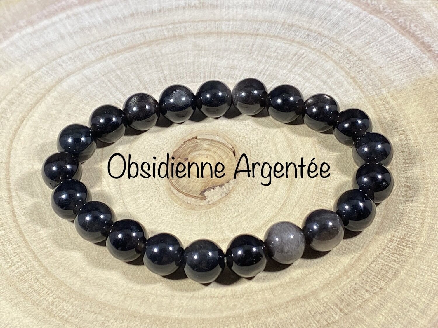 Bracelet Obsidienne Argentée 8mm