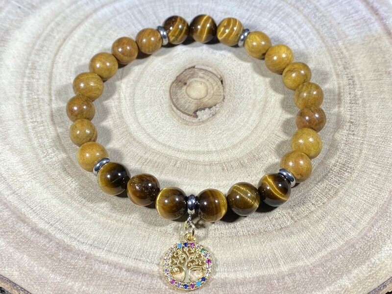 ​Bracelet Bois de Santal & Oeil de Tigre 8mm
