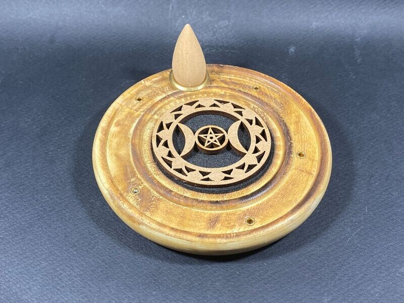 Porte-encens Bois Rond Triple Lune - 10cm