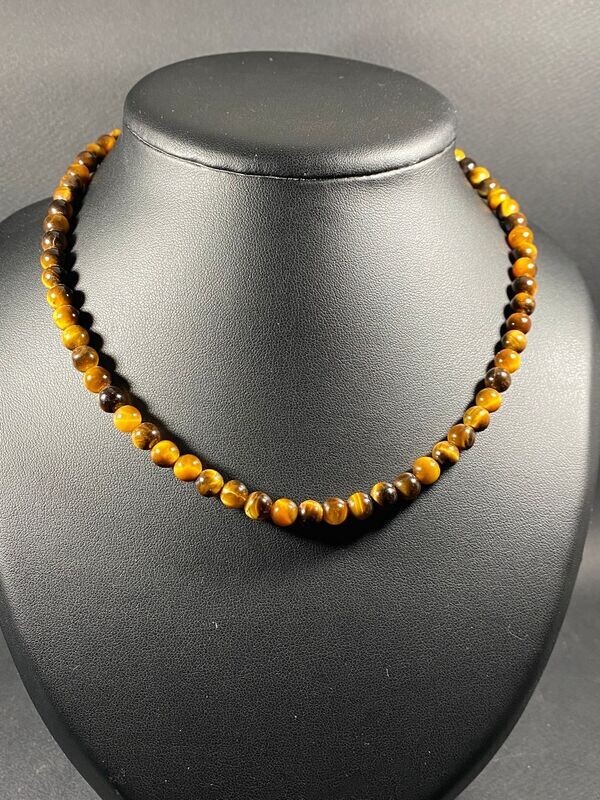 Collier d'Oeil de Tigre en perles 6mm