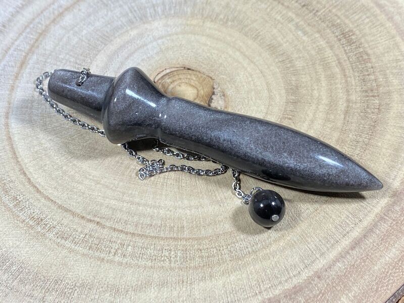 Pendule Thot en Obsidienne Argentée
