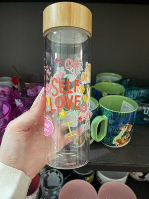 Self love glass water bottle