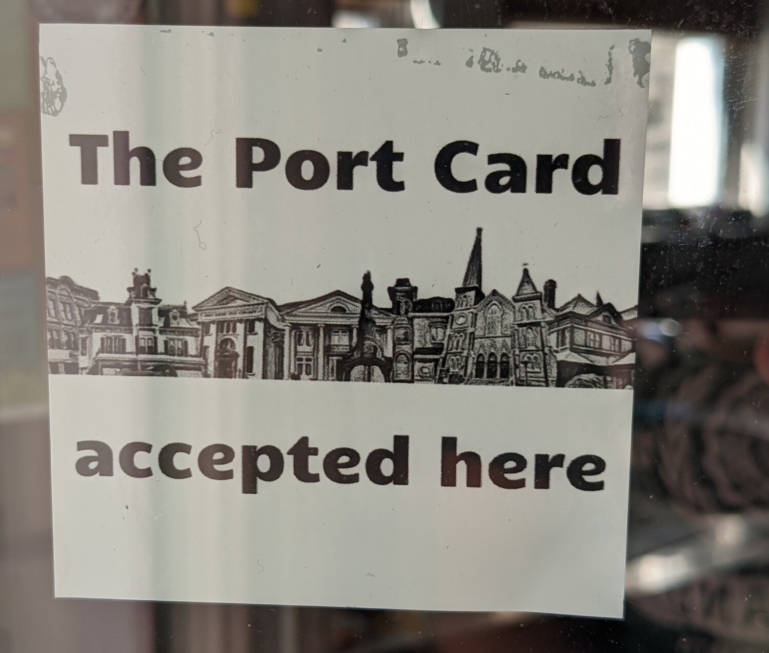 White Port Card accepted here cling 3&quot; x 3&quot;