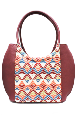 Leather, Velvet & Burgundy Textile Handbag Leather, Velvet & Burgundy Textile Handbag