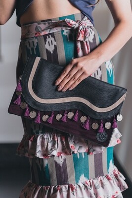 Black Leather & Crimson Velvet Clutch Bag Black Leather & Crimson Velvet Clutch Bag