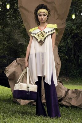 Mauve Velvet and Maguey Fiber Duffle Leather Bag Mauve Velvet and Maguey Fiber Duffle Leather Bag