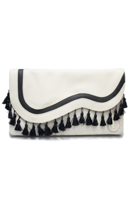 Bone-tinted Leather & Velvet Clutch Bag Bone-tinted Leather & Velvet Clutch Bag