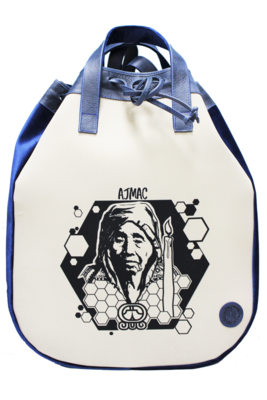 Maya Nahualt Navy Velvet & Leather Backpack Maya Nahualt Navy Velvet & Leather Backpack