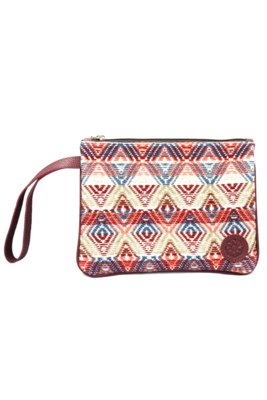 Leather & Peach Textile Wristlet Bag Leather & Peach Textile Wristlet Bag