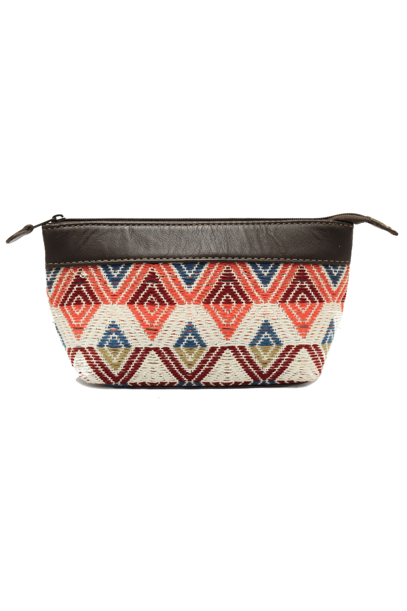 Leather & Handwoven Textiles Cosmetic Bag 
