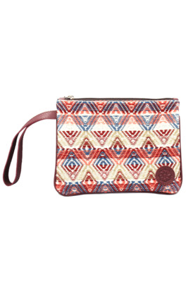 Leather & Peach Textile Wristlet Bag Leather & Peach Textile Wristlet Bag