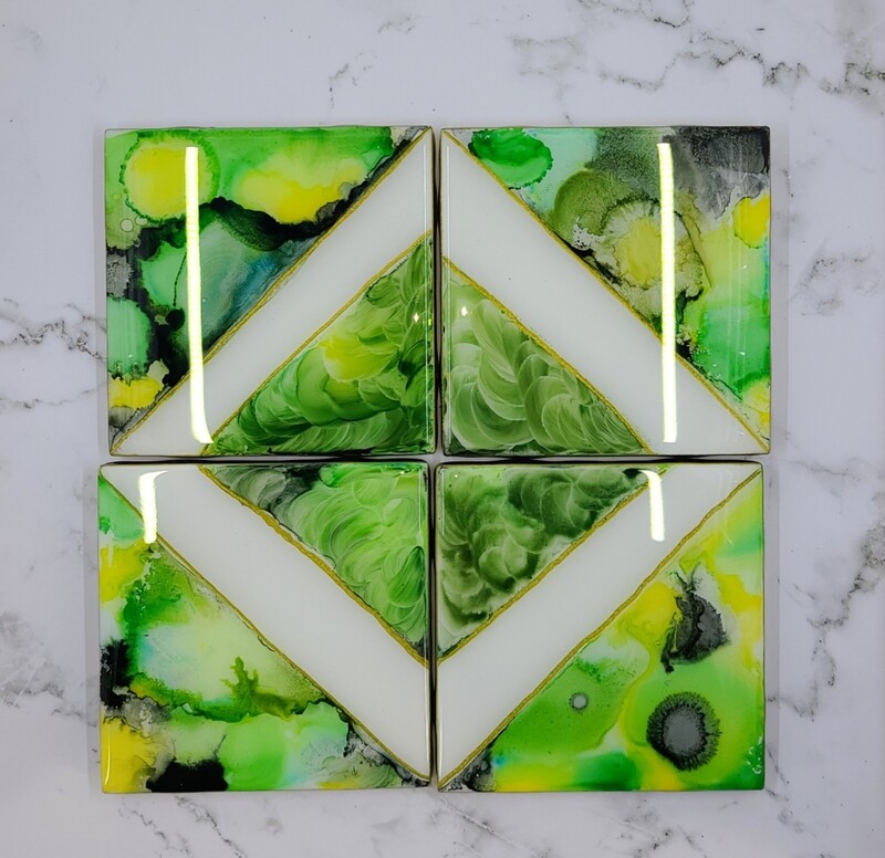Black/yellow/green tile coaster