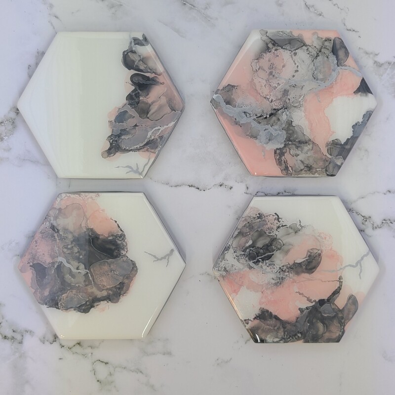 Grey &amp; pink marble coasters