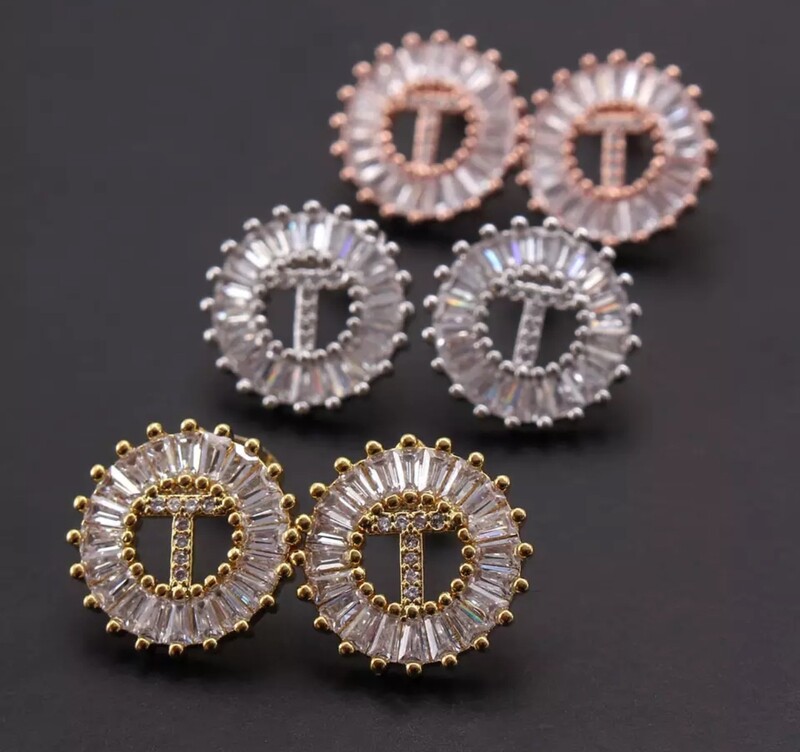 Bling Circle Initial Earrings
