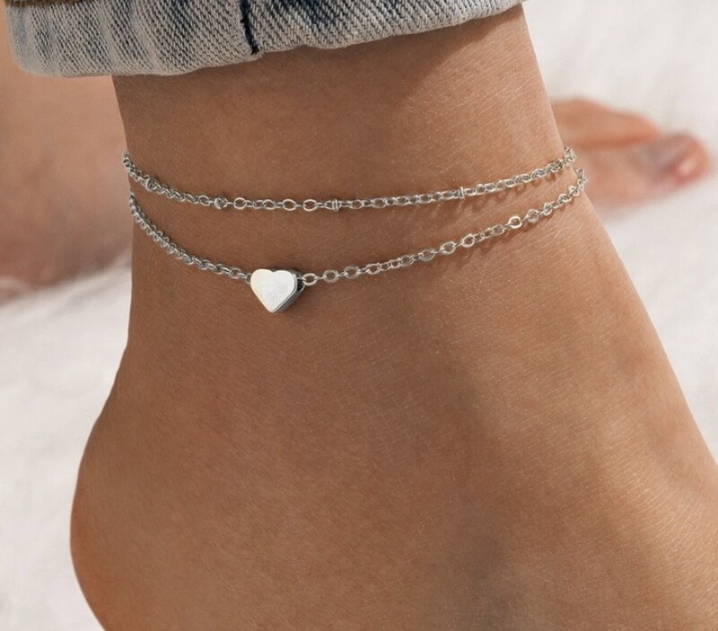 Silver heart anklet