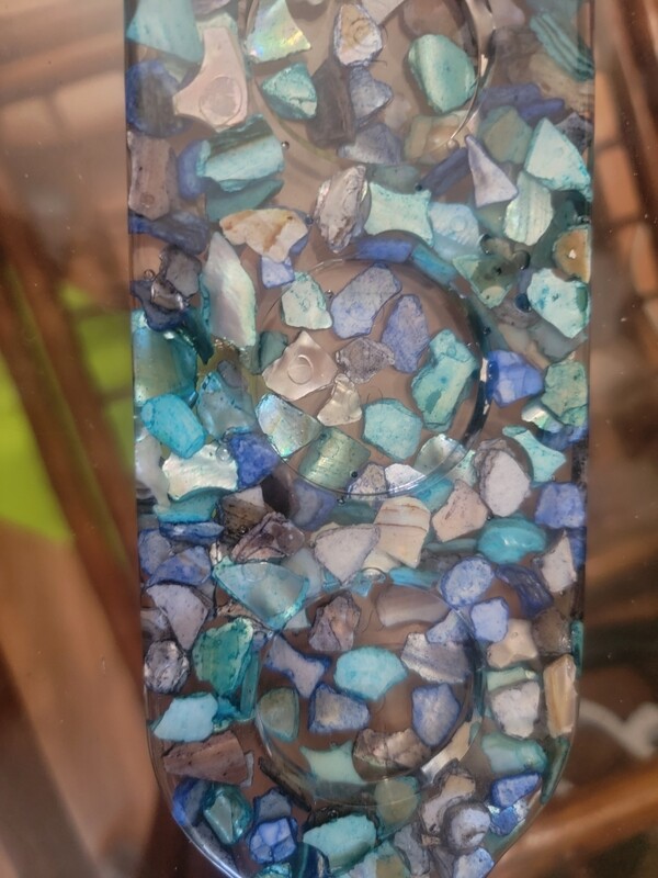 Blue abalone shell shot glass paddle