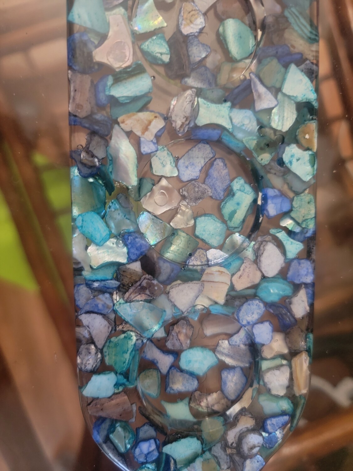 Blue abalone shell shot glass paddle