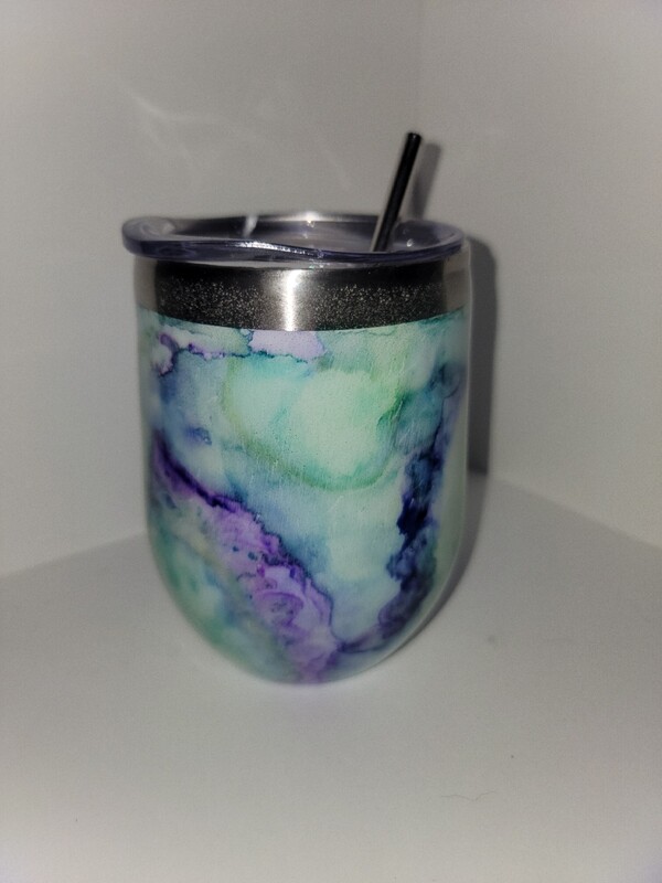 Moody abstract watercolor wine tumbler