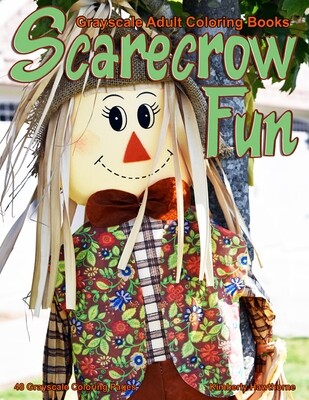 Scarecrow Fun Grayscale Adult Coloring Book PDF Digital Download