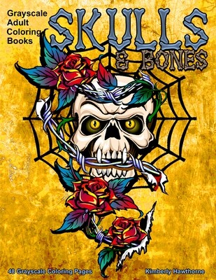 Skulls & Bones Grayscale Adult Coloring Book PDF Digital Download
