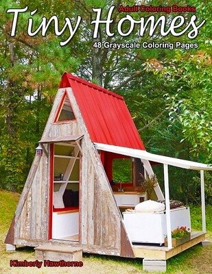 Tiny Homes Grayscale Coloring Book for Adults PDF Digital Download