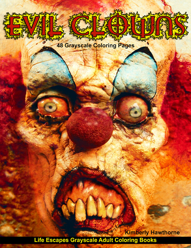 Evil Clowns Grayscale Adult Coloring Book PDF Digital Download