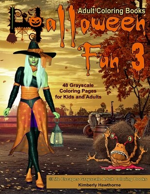 Halloween Fun 3 Grayscale Coloring Book Digital PDF