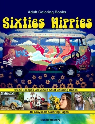 Sixties Hippies Grayscale Adult Coloring eBook PDF