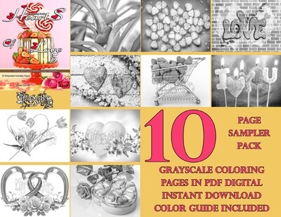 Hearts of Love 5 sampler pack 10 coloring pages PDF