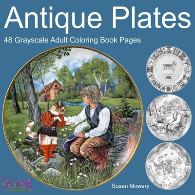 Antique Plates Grayscale Adult Coloring Book PDF Digital Download