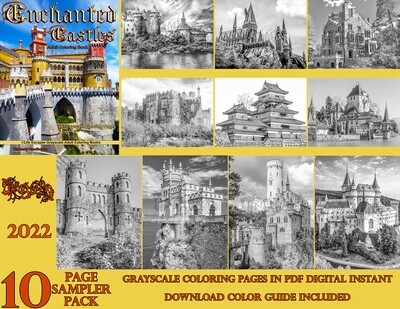 Enchanted Castles Grayscale Adult Coloring Book Sampler PDF