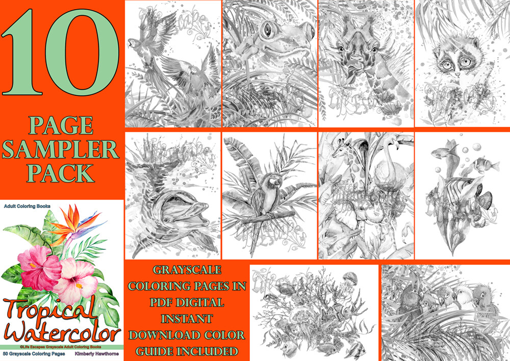 Tropical Watercolor Coloring Book Sampler Pack PDF