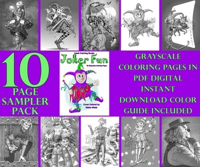 Joker Fun Grayscale Adult Coloring Book Sampler Pack PDF