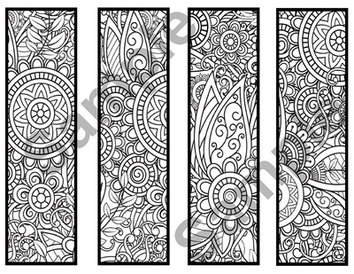 Colorable Bookmarks Set 7 of 4 Print and Color Bookmarks