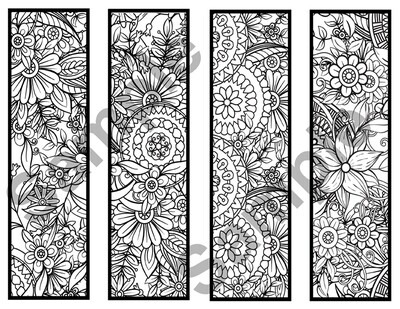 Colorable Bookmarks Set 6 of 4 Print and Color Bookmarks