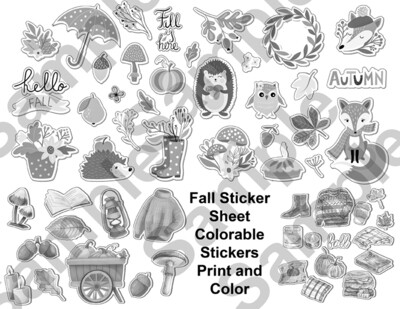 Fall Sticker Sheet Print and Color Stickers