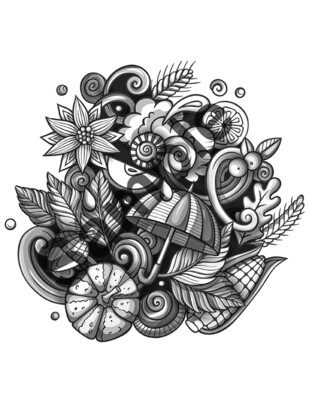 Autumn Grayscale Adult Coloring Page 2 with Color Guide