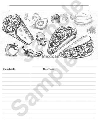 Printable Recipe Card Colorable #12 8x10 inches Instant Download