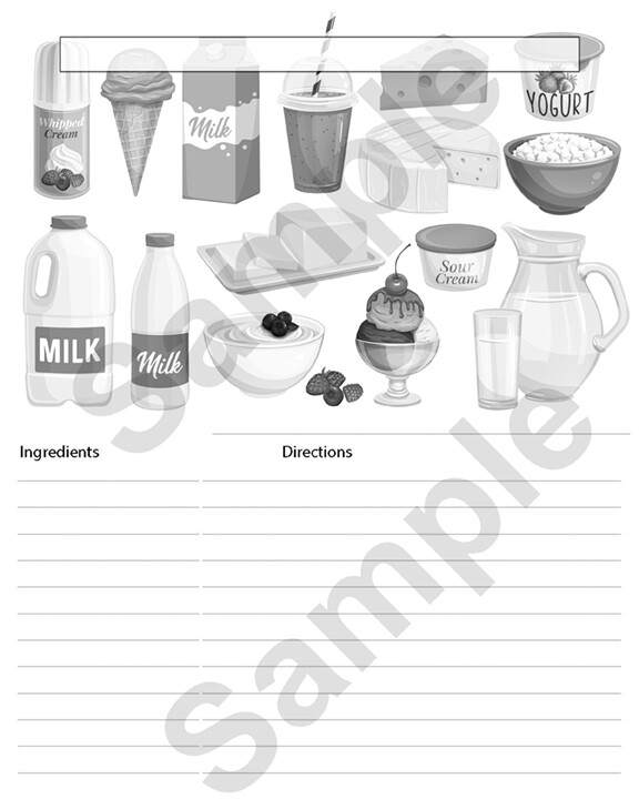 Printable Recipe Card Colorable #6 8x10 inches Instant Download