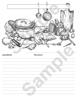 Printable Recipe Card Colorable #16 8x10 inches Instant Download