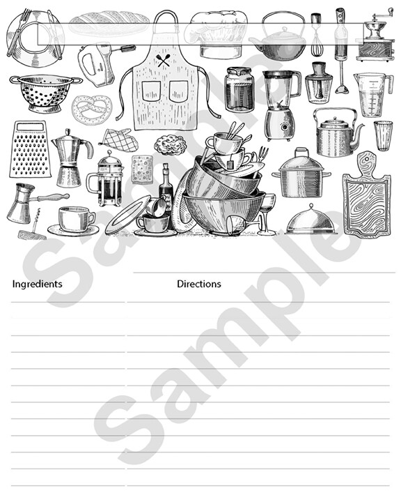 Printable Recipe Card Colorable #18 8x10 inches Instant Download
