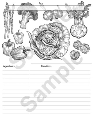 Printable Recipe Card Colorable #19 8x10 inches Instant Download