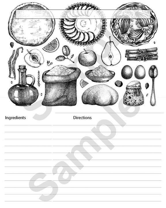 Printable Recipe Card Colorable #7 8x10 inches Instant Download