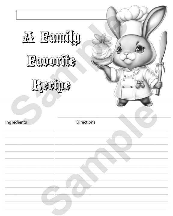 Printable Recipe Card Colorable #8 8x10 inches Instant Download