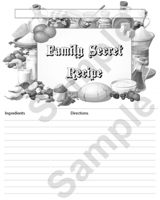 Printable Recipe Card Colorable #9 8x10 inches Instant Download
