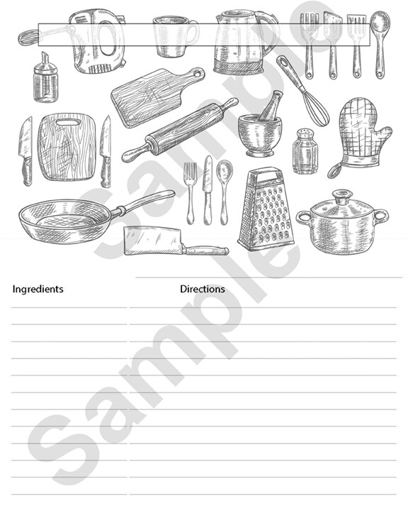 Printable Recipe Card Colorable #17 8x10 inches Instant Download