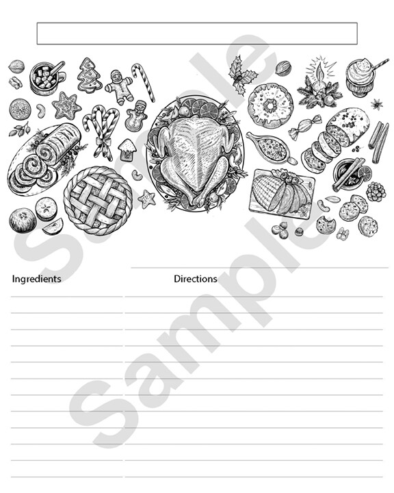 Printable Recipe Card Colorable #22 8x10 inches Instant Download