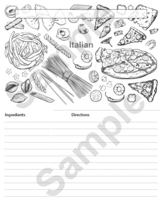 Printable Recipe Card Colorable #10 8x10 inches Instant Download