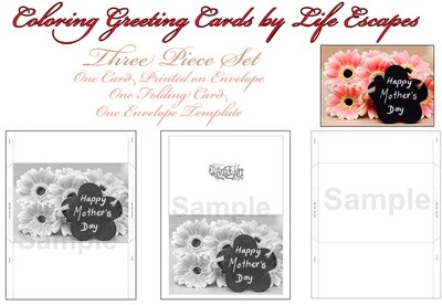 Mother's Day Greeting Card 3 Piece Set #2, Printable, Colorable